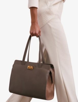 REISS: Delphine Grained Leather Tote Bag