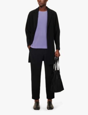 Shop Issey Miyake Ns Pleated Belt Loops Tapered Leg Relaxed-fit Knitted Trousers Black