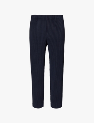 Shop Issey Miyake Ns Pleated Belt Loops Tapered Leg Relaxed-fit Knitted Trousers Navy