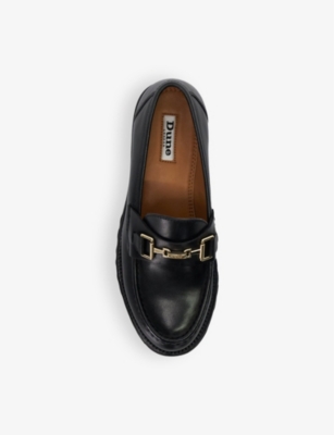 Dune Groundbreaking Snaffle-chain Leather Loafers In Black Leather
