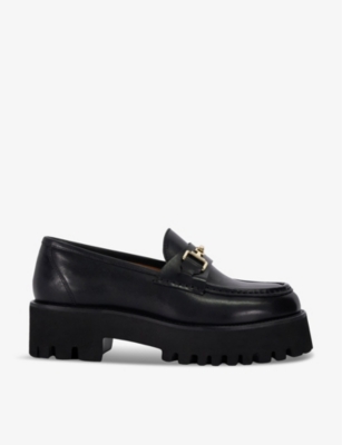 Dune Groundbreaking Snaffle-chain Leather Loafers In Black Leather