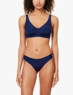 Sloggi Womens Vy Blue Zero Feel 2.0 Tiny Tanga Stretch-woven Briefs In Navy Blue