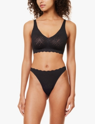 Sloggi Womens Black Zero Feel Bliss Lace Thong In Black
