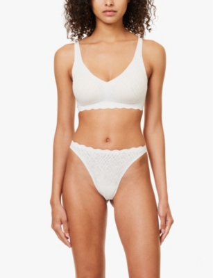 Sloggi Womens Silk White Zero Feel Bliss Lace Thong In Silk White