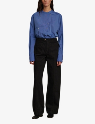 Soeur Womens Noir Harry Wide-leg High-rise Denim Jeans In Noir