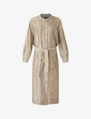 Soeur Belle Graphic-print Button-down Silk Midi Dress In Gris/vert ...