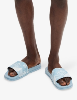 Hugo Boss Mens Hugo Geometric Logo-embossed Slides In Open Blue