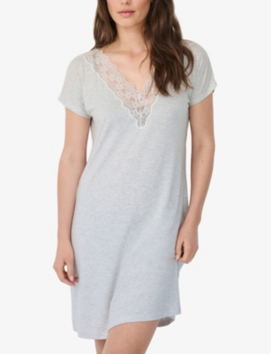 THE WHITE COMPANY: V-Neck Lace-Embroidered Stretch-Jersey Nightie