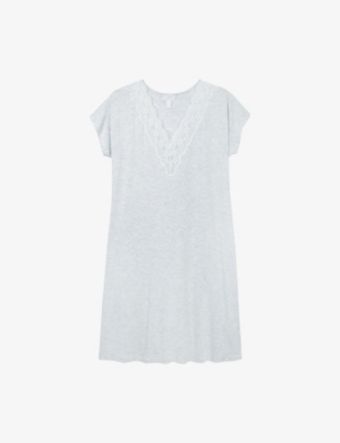 THE WHITE COMPANY: V-Neck Lace-Embroidered Stretch-Jersey Nightie