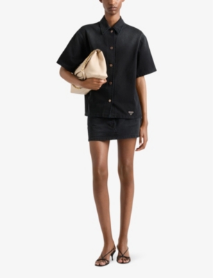 Prada Denim Short Sleeve Shirt In Black