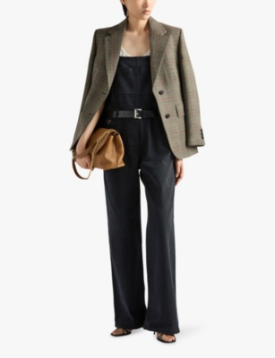 Prada Triangle-logo Denim Jumpsuit In Black