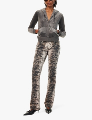 JADED LONDON WOMENS TIGER PRINT COOPER ANIMAL-PRINT STRAIGHT-LEG LOW-RISE STRETCH-DENIM JEANS 