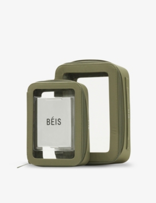 Beis In Olive Flight Nylon Cosmetic Case Set In In Olive