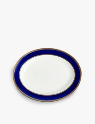 Wedgwood Renaissance Gold Bone-china Oval Platter 28cm In Blue