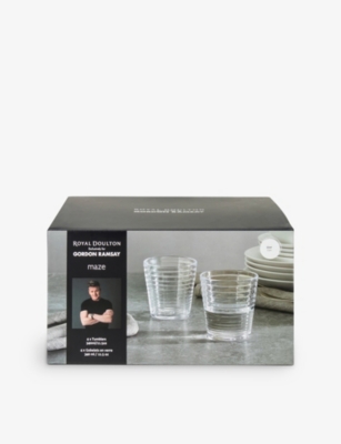 ROYAL DOULTON GORDON RAMSAY MAZE CLEAR GLASS TUMBLERS SET OF 4 