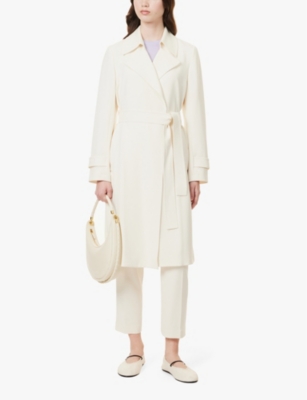 Theory Womens Rice Oaklane Tie-belt Regular-fit Crepe Coat In Rice