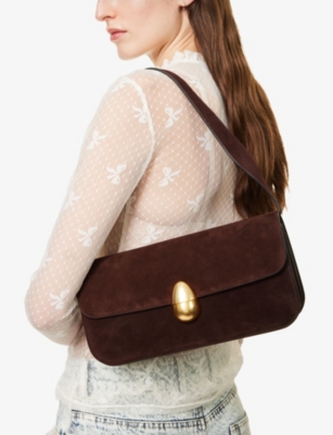 Neous Womens Dark Chocolate Phoenix Baguette Detachable-strap Suede Shoulder Bag In Dark Chocolate