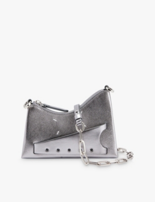 Shop Maison Margiela Womens  Snatched Micro Hobo Leather Shoulder Bag In Metallic Grey