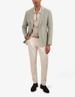 REISS MENS SAGE GREEN STACK SINGLE-BREASTED WOOL-BLEND BLAZER 