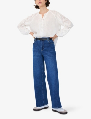 THE WHITE COMPANY: Long-Sleeved Lace-Insert Linen Blouse