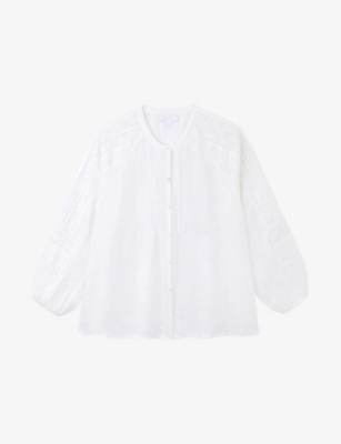 THE WHITE COMPANY: Long-Sleeved Lace-Insert Linen Blouse
