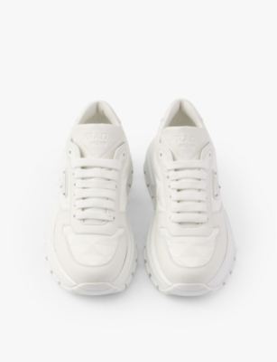 Prada Triangle-logo Lace-up Sneakers In White