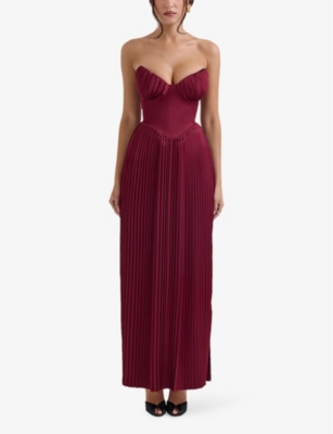 House Of Cb Womens  Marcella Pleated Woven Maxi Dress In Berry