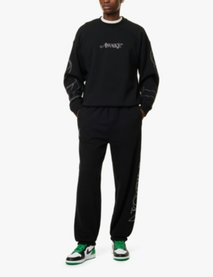 Rhinestone-text relaxed-fit cotton-jersey jogging bottoms
