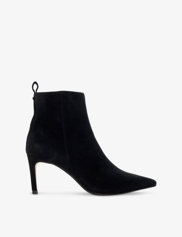 Obsessively logo-badge stiletto-heel suede ankle boots