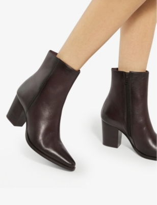 Dune Womens  Paxten Western Heeled Leather Ankle Boots In Chocolate Leather