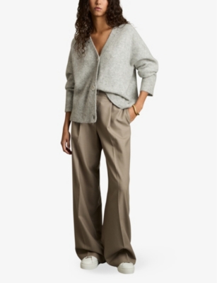 Reiss Womens  Robyn Brushed Alpaca Wool-blend Cardigan In Grey