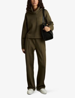Reiss Womens Iris Funnel-neck Knitted Sweatshirt Khaki In Khaki