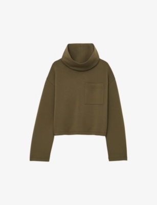 Reiss Womens Iris Funnel-neck Knitted Sweatshirt Khaki In Khaki