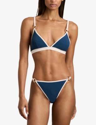 REISS: Bianca Contrast-Trim Fixed Stretch-Woven Bikini Top