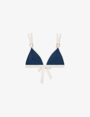 REISS: Bianca Contrast-Trim Fixed Stretch-Woven Bikini Top