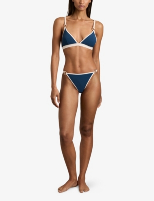 REISS: Bianca Contrast-Trim Fixed Stretch-Woven Bikini Bottoms