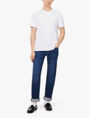 7 For All Mankind Mens White Luxe Performance Crewneck Stretch-cotton Jersey T-shirt In White