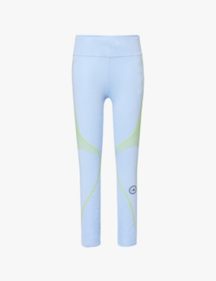 ADIDAS BY STELLA MCCARTNEY WOMENS GLOW BLUE BRAND-PRINT HIGH-RISE BRAND-LOGO STRETCH-WOVEN LEGGINGS 