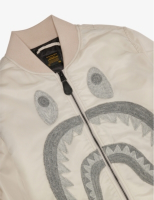 A BATHING APE WOMENS GRAY SHARK BUTTONED-POCKETS RELAXED-FIT SHELL JACKET 