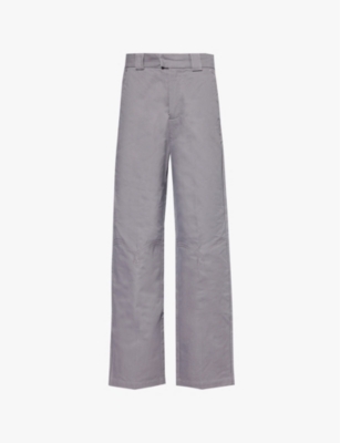 House Of Sunny Womens School Grey Worker Logo-embroidery Straight-leg Cotton-canvas Trousers In Gray