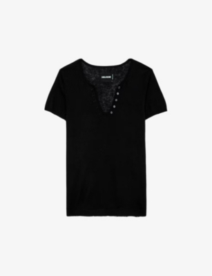 Zadig & Voltaire Womens Noir Celsy Five-buttoned Cashmere T-shirt In Noir