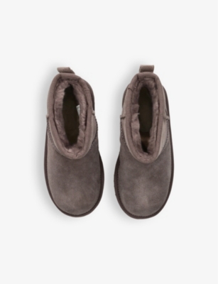 Ugg Womens Grey Kids' Classic Mini Platform Suede And Shearling Boots Eur 31 / 12.5 Uk In Grey