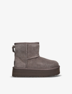 Shop Ugg Womens  Kids' Classic Mini Platform Suede And Shearling Boots In Grey