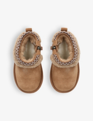 Ugg Kids' Classic Ultra Mini Maxi Curly Suede And Sheepskin Boot In Brown