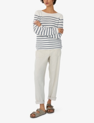 The White Company S Deep Water Breton-stripe Round-neck Wool And Cashmere-blend Jumper In Black