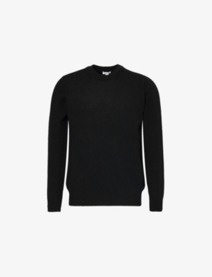 Sunspel Mens Black Crew-neck Long-sleeves Regular-fit Cashmere Jumper