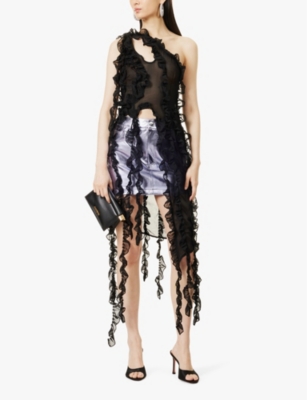 Amy Lynn Womens Black Suki Ruffled Woven Top In Black