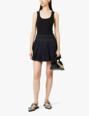 Amy Lynn Womens Black Ziggy Pleated Cotton Mini Skirt In Black