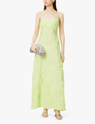 AMY LYNN WOMENS GREEN SOFIA CHARTREUSE FLOWER-PATCH-EMBELLISHMENT SLIM-FIT WOVEN MAXI DRESS 