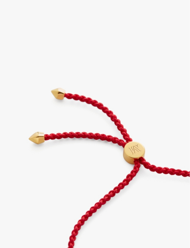 Linear 18ct yellow gold-plated vermeil sterling-silver, cord and 0.06ct round-cut diamond bracelet